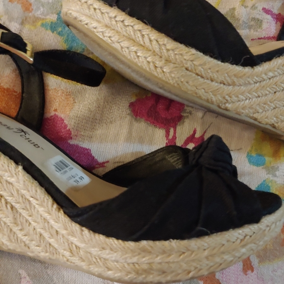 Montego Bay Club | Jute Black Canvas Espadrille Wedge Sandals 6.5 - Picture 2 of 9